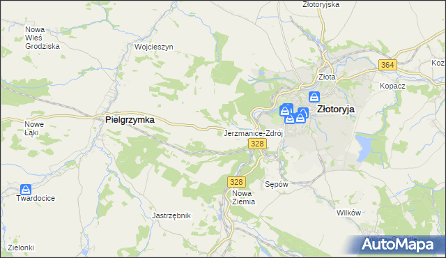 mapa Jerzmanice-Zdrój, Jerzmanice-Zdrój na mapie Targeo