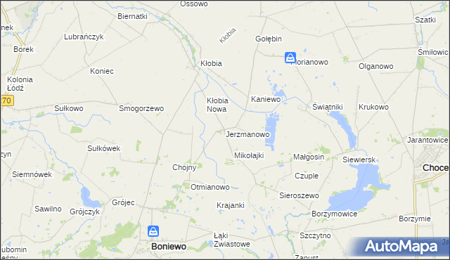 mapa Jerzmanowo gmina Boniewo, Jerzmanowo gmina Boniewo na mapie Targeo