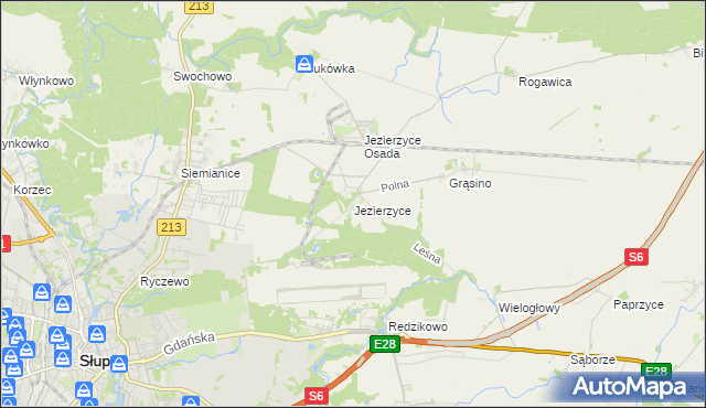 mapa Jezierzyce gmina Słupsk, Jezierzyce gmina Słupsk na mapie Targeo