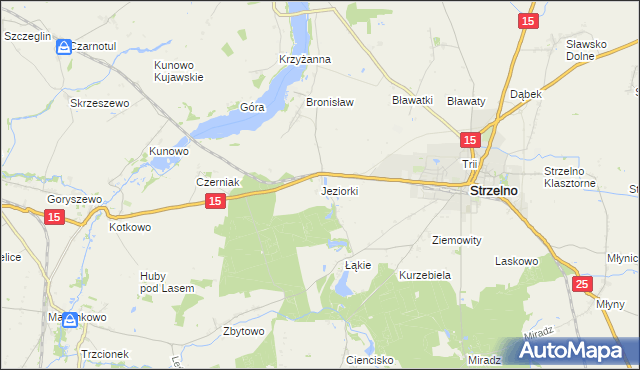 mapa Jeziorki gmina Strzelno, Jeziorki gmina Strzelno na mapie Targeo