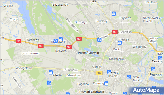 mapa Jeżyce gmina Poznań, Jeżyce gmina Poznań na mapie Targeo