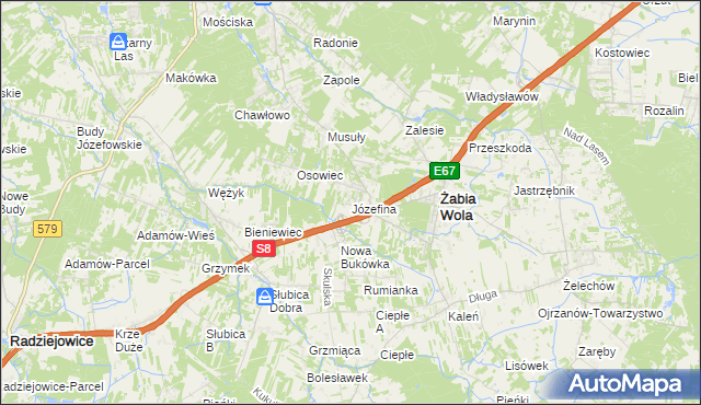 mapa Józefina gmina Żabia Wola, Józefina gmina Żabia Wola na mapie Targeo