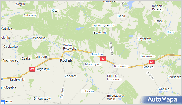 mapa Józefów gmina Kodrąb, Józefów gmina Kodrąb na mapie Targeo