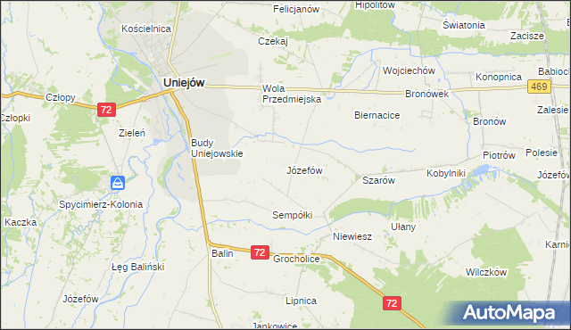 mapa Józefów gmina Poddębice, Józefów gmina Poddębice na mapie Targeo