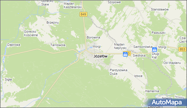 mapa Józefów powiat biłgorajski, Józefów powiat biłgorajski na mapie Targeo