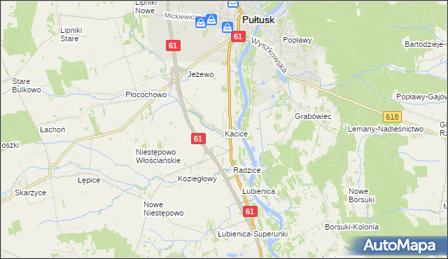 mapa Kacice gmina Pułtusk, Kacice gmina Pułtusk na mapie Targeo