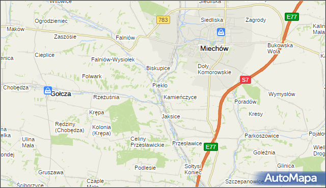 mapa Kamieńczyce gmina Miechów, Kamieńczyce gmina Miechów na mapie Targeo