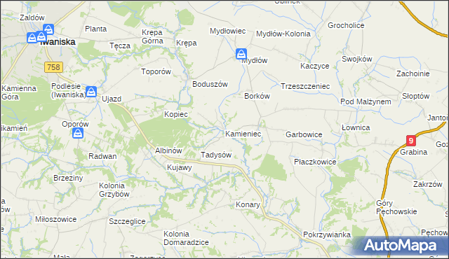 mapa Kamieniec gmina Iwaniska, Kamieniec gmina Iwaniska na mapie Targeo