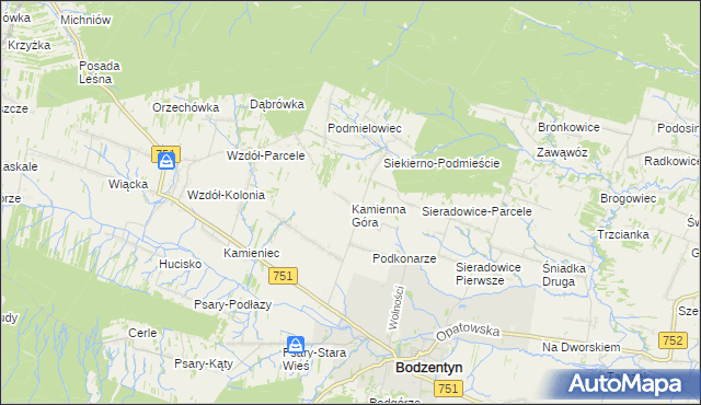 mapa Kamienna Góra gmina Bodzentyn, Kamienna Góra gmina Bodzentyn na mapie Targeo