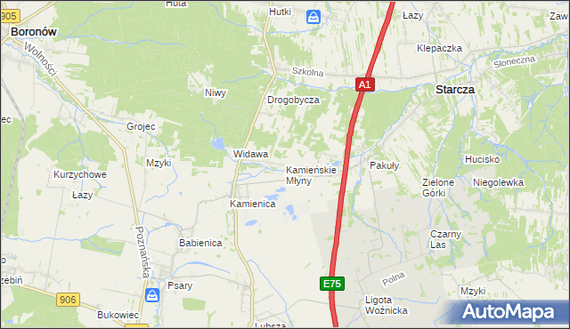 mapa Kamieńskie Młyny, Kamieńskie Młyny na mapie Targeo