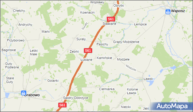 mapa Kamińskie gmina Grabowo, Kamińskie gmina Grabowo na mapie Targeo