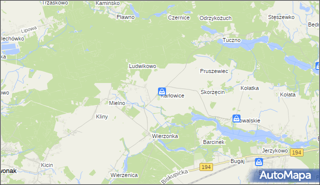 mapa Karłowice gmina Swarzędz, Karłowice gmina Swarzędz na mapie Targeo