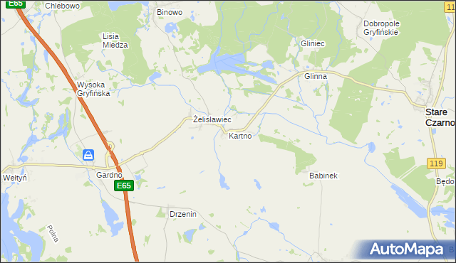mapa Kartno gmina Stare Czarnowo, Kartno gmina Stare Czarnowo na mapie Targeo