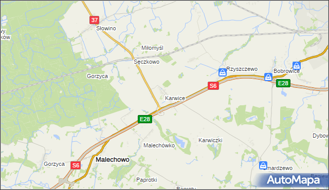 mapa Karwice gmina Malechowo, Karwice gmina Malechowo na mapie Targeo