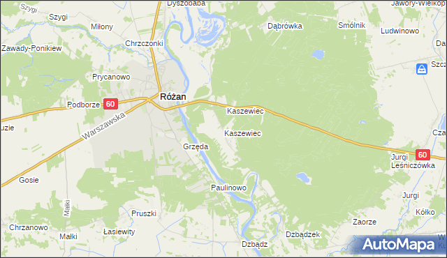 mapa Kaszewiec gmina Różan, Kaszewiec gmina Różan na mapie Targeo