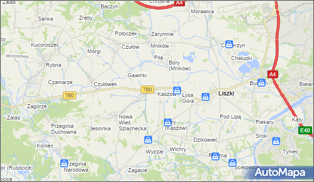 mapa Kaszów gmina Liszki, Kaszów gmina Liszki na mapie Targeo