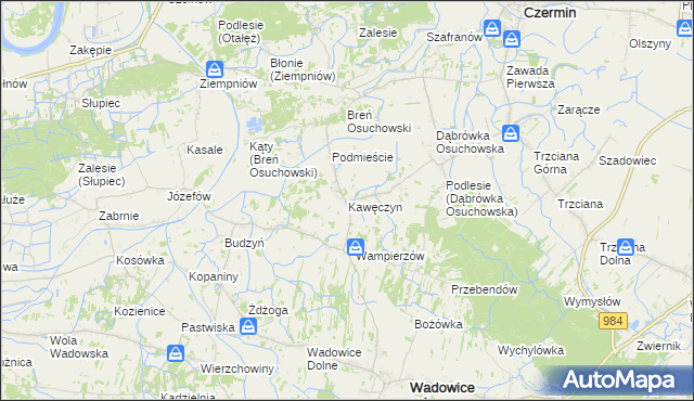 mapa Kawęczyn gmina Wadowice Górne, Kawęczyn gmina Wadowice Górne na mapie Targeo
