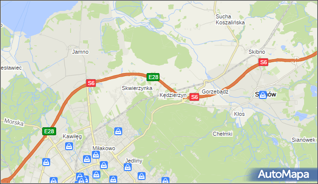 mapa Kędzierzyn gmina Sianów, Kędzierzyn gmina Sianów na mapie Targeo