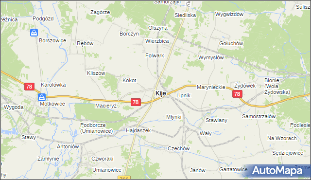mapa Kije powiat pińczowski, Kije powiat pińczowski na mapie Targeo