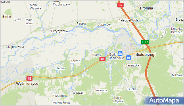 mapa Klamy, Klamy na mapie Targeo