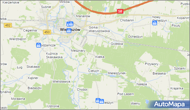 mapa Klatka gmina Wieruszów, Klatka gmina Wieruszów na mapie Targeo