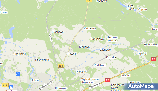 mapa Kłodawa gmina Chojnice, Kłodawa gmina Chojnice na mapie Targeo