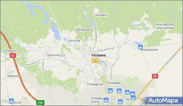 mapa Kłodawa powiat gorzowski, Kłodawa powiat gorzowski na mapie Targeo