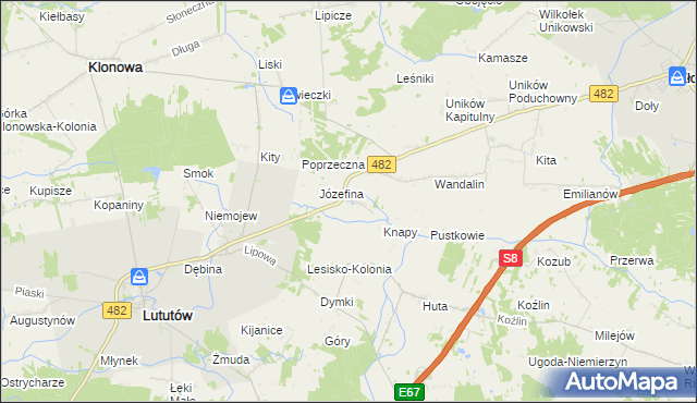 mapa Kluski gmina Lututów, Kluski gmina Lututów na mapie Targeo