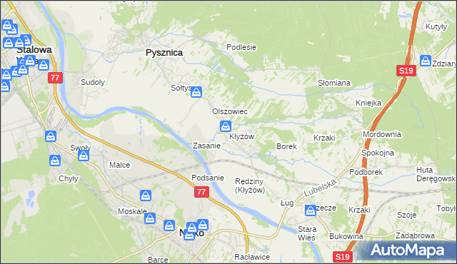 mapa Kłyżów, Kłyżów na mapie Targeo