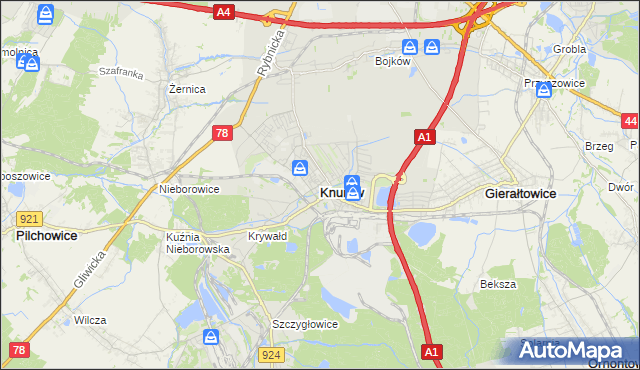 mapa Knurów powiat gliwicki, Knurów powiat gliwicki na mapie Targeo