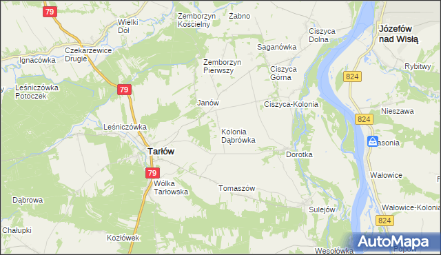 mapa Kolonia Dąbrówka gmina Tarłów, Kolonia Dąbrówka gmina Tarłów na mapie Targeo