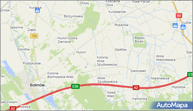 mapa Kolonia Wola Szydłowiecka, Kolonia Wola Szydłowiecka na mapie Targeo