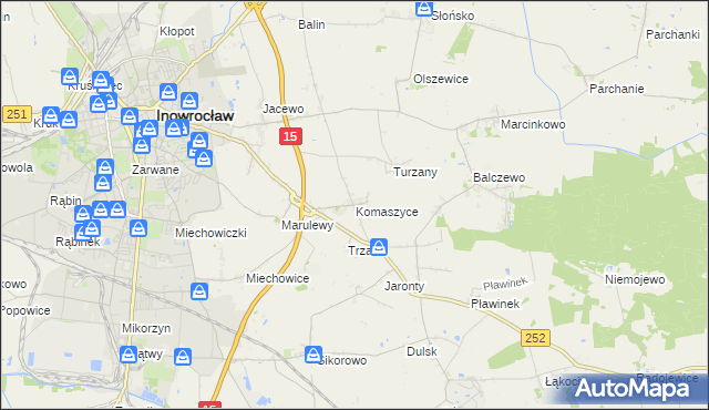 mapa Komaszyce gmina Inowrocław, Komaszyce gmina Inowrocław na mapie Targeo