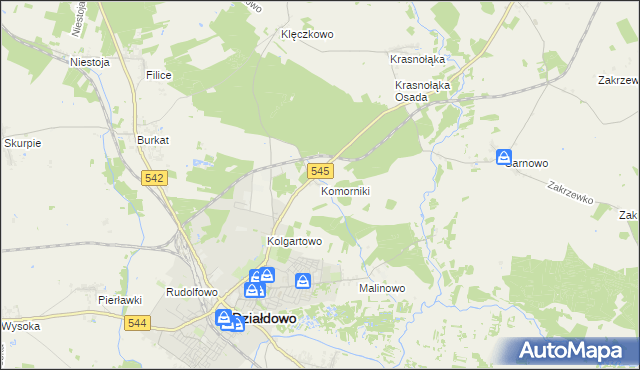 mapa Komorniki gmina Działdowo, Komorniki gmina Działdowo na mapie Targeo