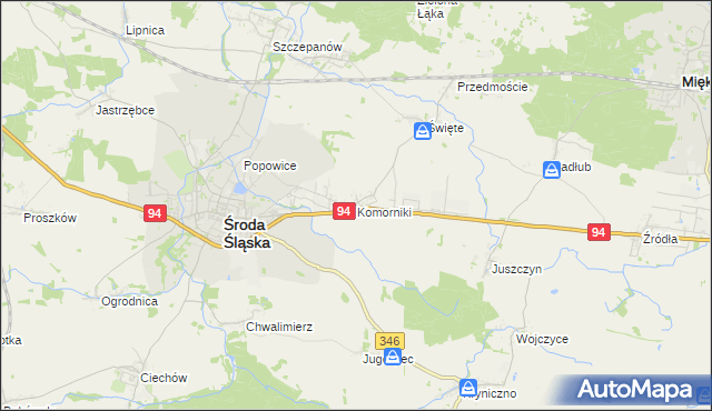 mapa Komorniki gmina Środa Śląska, Komorniki gmina Środa Śląska na mapie Targeo