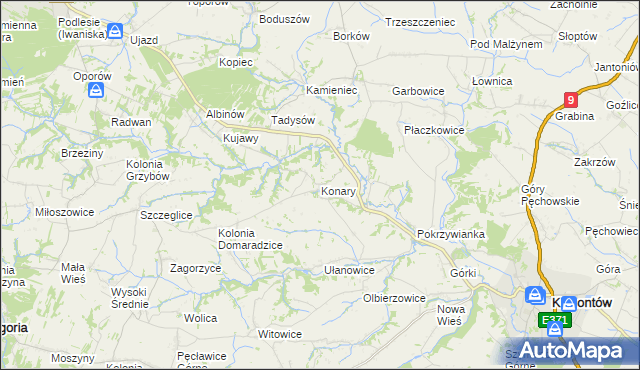 mapa Konary gmina Klimontów, Konary gmina Klimontów na mapie Targeo