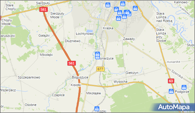 mapa Konarzyce gmina Łomża, Konarzyce gmina Łomża na mapie Targeo