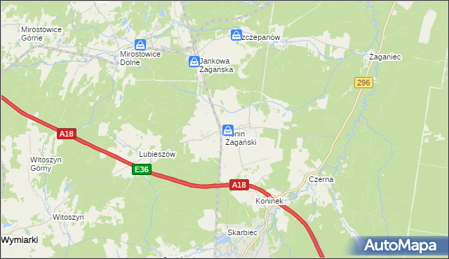 mapa Konin Żagański, Konin Żagański na mapie Targeo