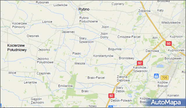 mapa Konstantynów gmina Rybno, Konstantynów gmina Rybno na mapie Targeo
