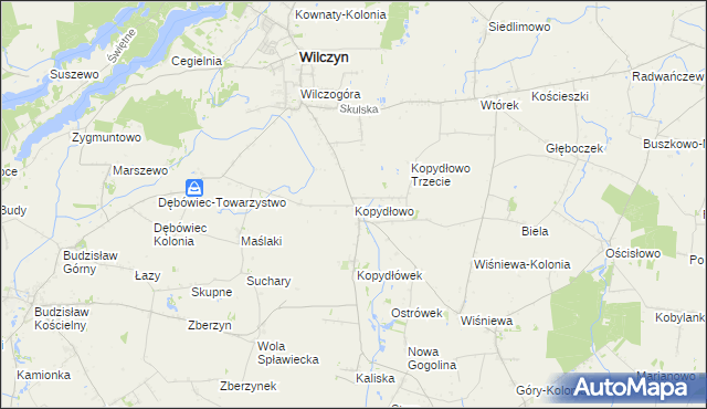 mapa Kopydłowo gmina Wilczyn, Kopydłowo gmina Wilczyn na mapie Targeo