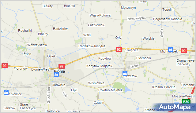 mapa Kopytów gmina Błonie, Kopytów gmina Błonie na mapie Targeo