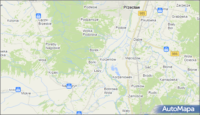 mapa Korzeniów gmina Żyraków, Korzeniów gmina Żyraków na mapie Targeo