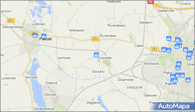 mapa Kościelec gmina Pakość, Kościelec gmina Pakość na mapie Targeo