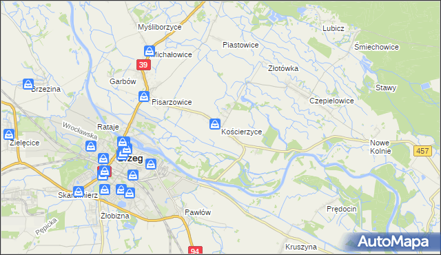 mapa Kościerzyce, Kościerzyce na mapie Targeo