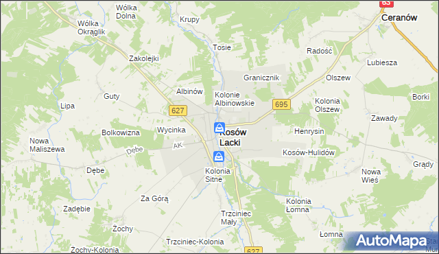 mapa Kosów Lacki, Kosów Lacki na mapie Targeo