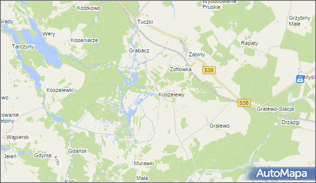 mapa Koszelewy, Koszelewy na mapie Targeo