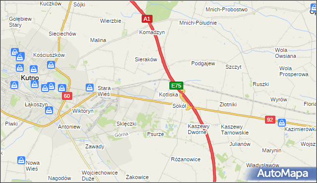 mapa Kotliska gmina Kutno, Kotliska gmina Kutno na mapie Targeo