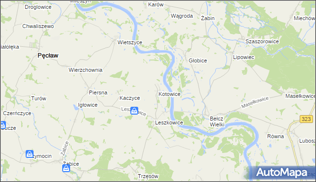 mapa Kotowice gmina Pęcław, Kotowice gmina Pęcław na mapie Targeo