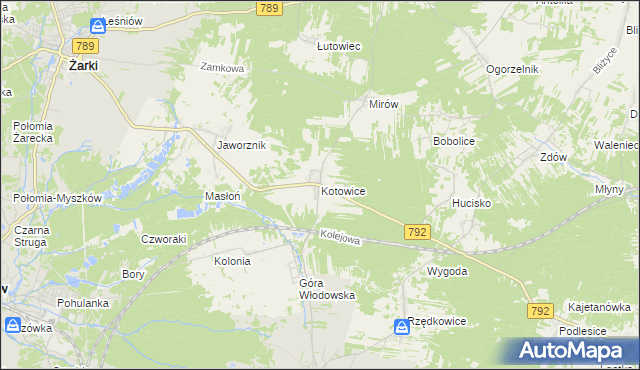 mapa Kotowice gmina Żarki, Kotowice gmina Żarki na mapie Targeo