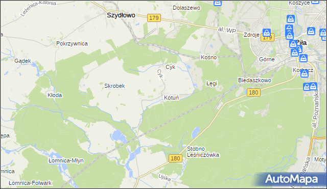 mapa Kotuń gmina Szydłowo, Kotuń gmina Szydłowo na mapie Targeo